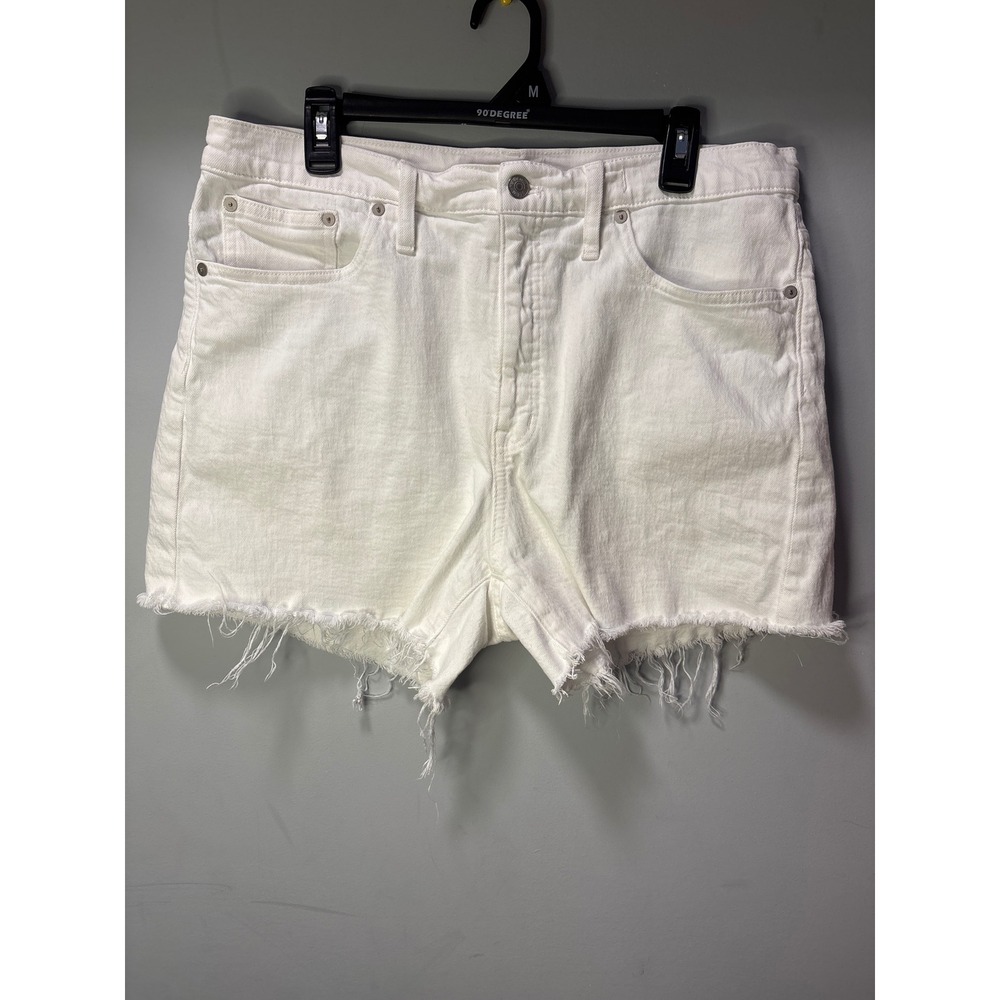 Madewell High-Rise Denim Shorts White Raw Hem Size 32 Cotton Blend Beach Wear